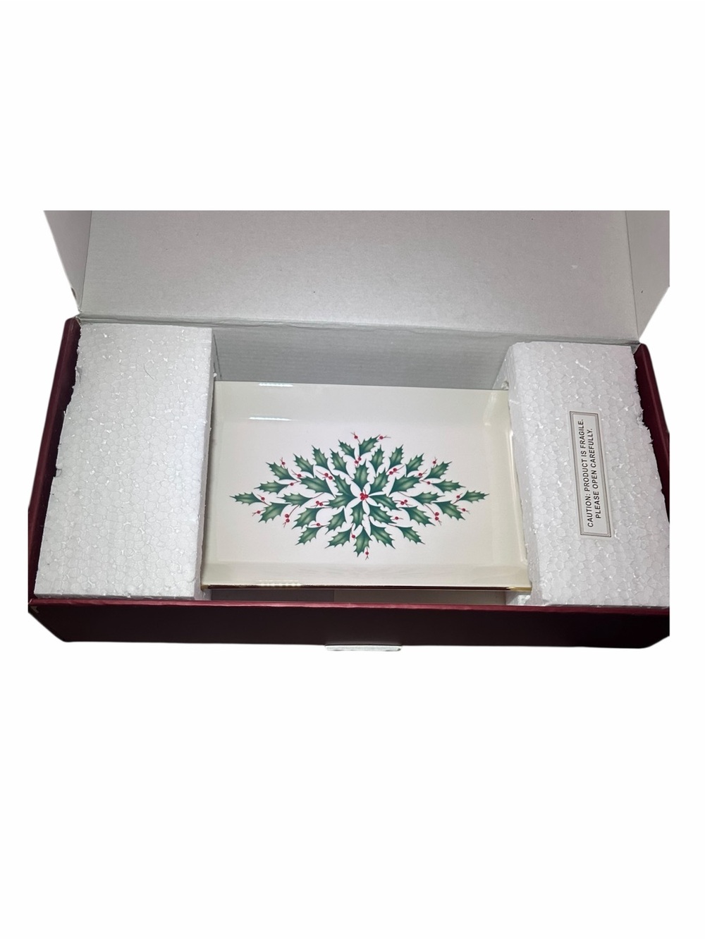 Vintage Lenox Holiday Pierced Tidbit Tray in its original red box measures 12”